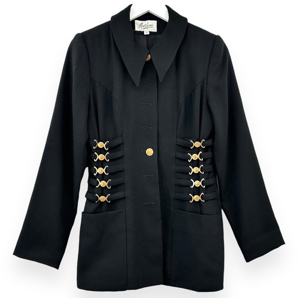 Vintage Jackets & Blazers - Vintage Wool Made in USA Montefiore Gold Button Black 100% Wool Blazer Jacket